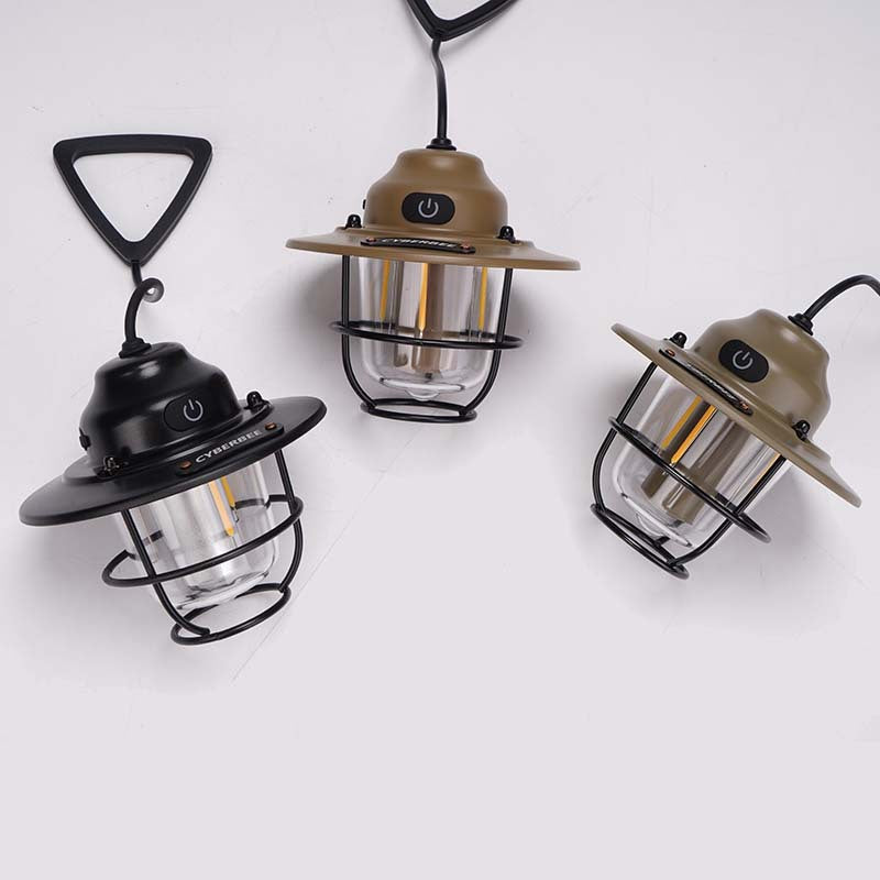Retro LED Camping Lantern with Multiple Light Modes - USB Rechargeable, Hanging Design black