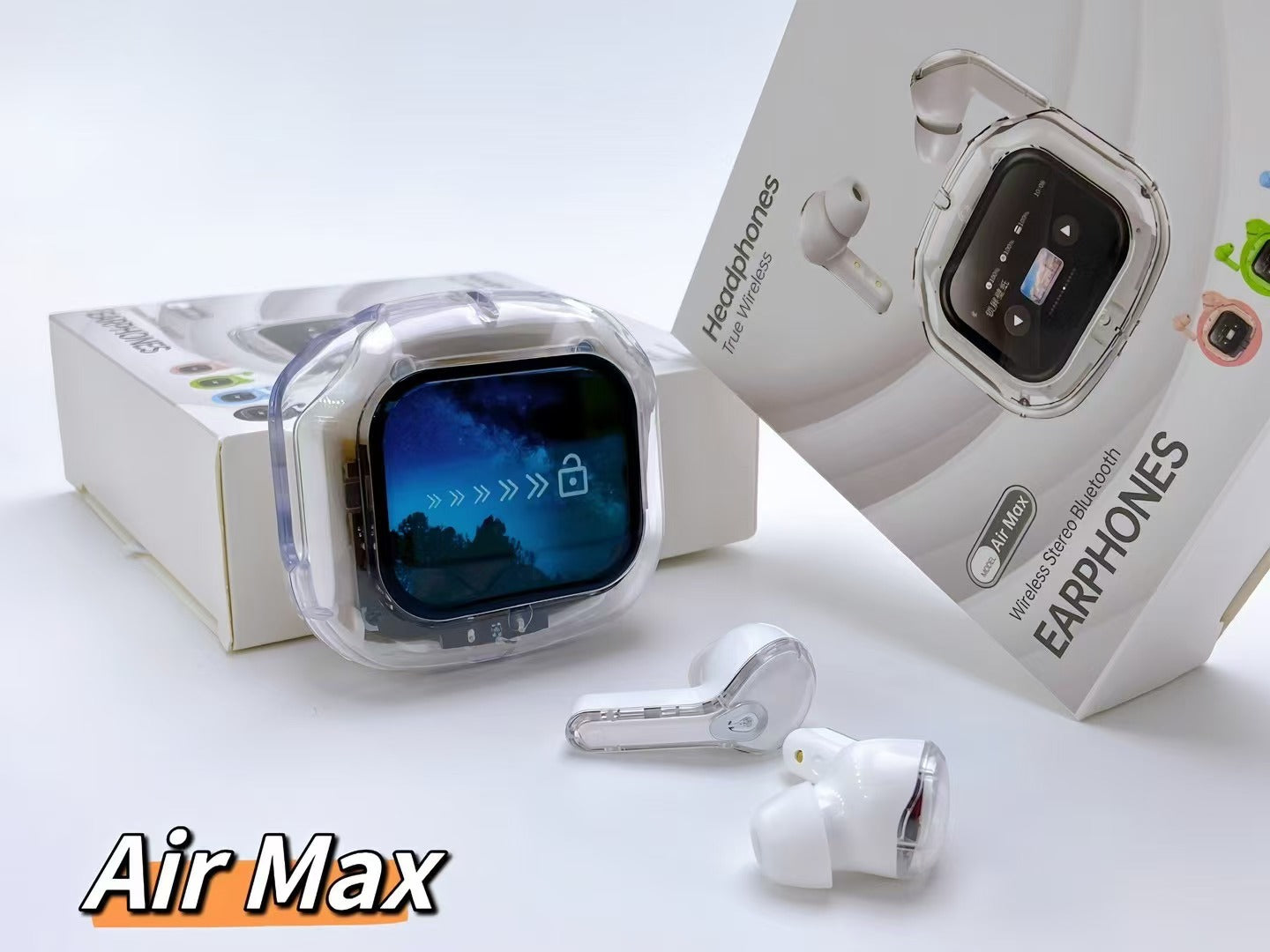 Transparent TWS Wireless Earbuds with Smart Call Noise Reduction & LED Display Case - Bluetooth 5.4 white