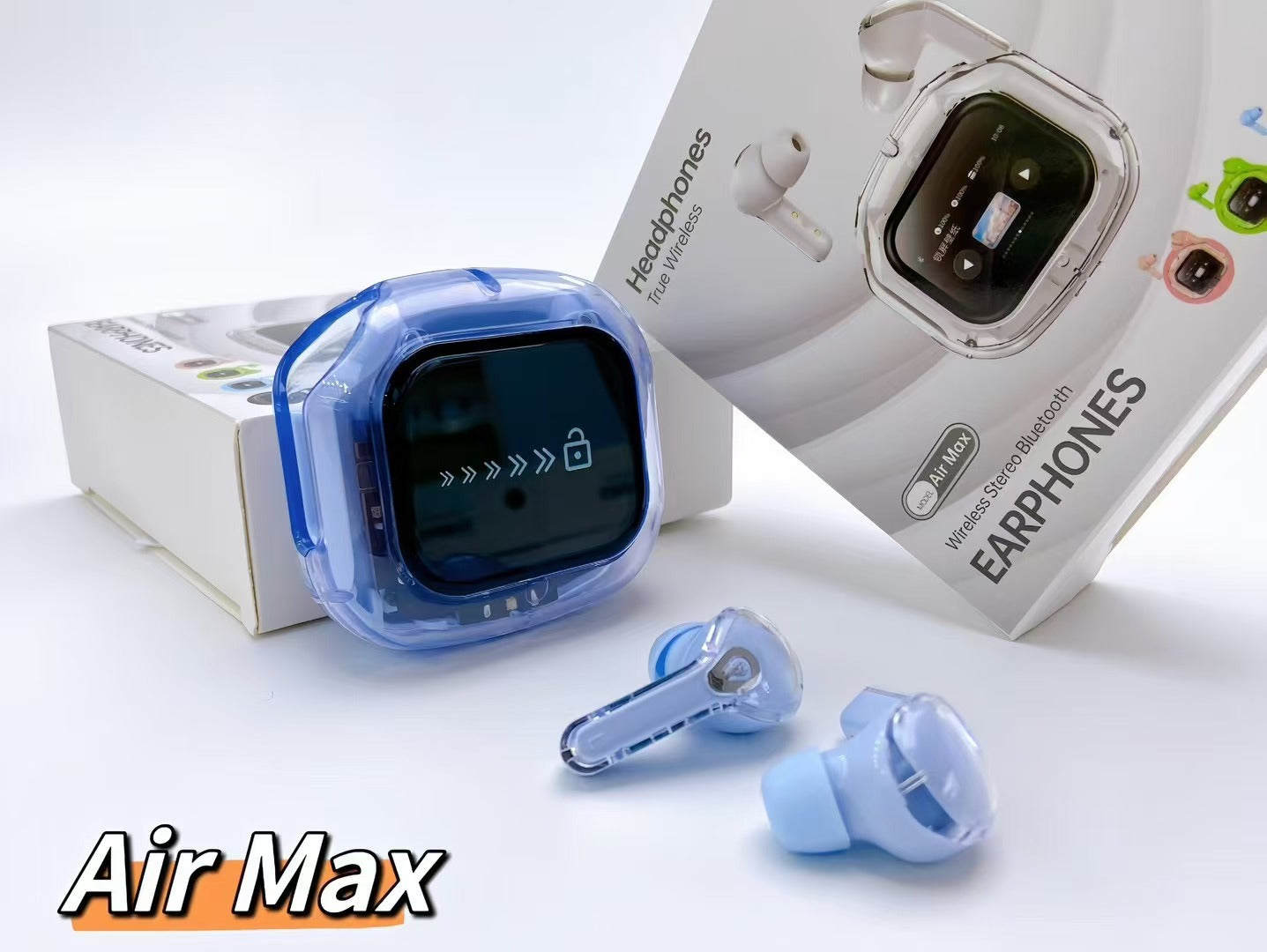 Transparent TWS Wireless Earbuds with Smart Call Noise Reduction & LED Display Case - Bluetooth 5.4 blue