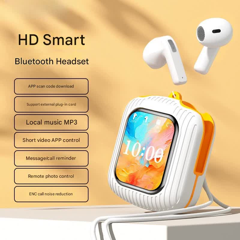 Smart Touch Wireless Headset with MP3 Player & Display - Caller ID, App Control, ENC Noise Reduction White orange