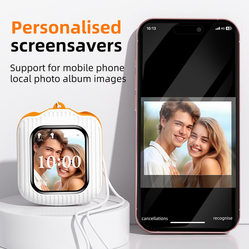 Smart Touch Wireless Headset with MP3 Player & Display - Caller ID, App Control, ENC Noise Reduction White orange