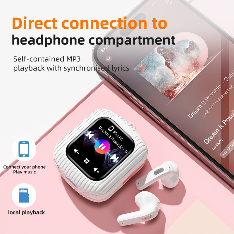Smart Touch Wireless Headset with MP3 Player & Display - Caller ID, App Control, ENC Noise Reduction White green