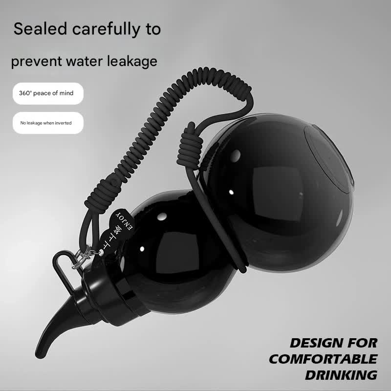 Unique Gourd-Shaped Sports Water Bottle - 800ml Tritan Material, Leakproof with Carry Strap black