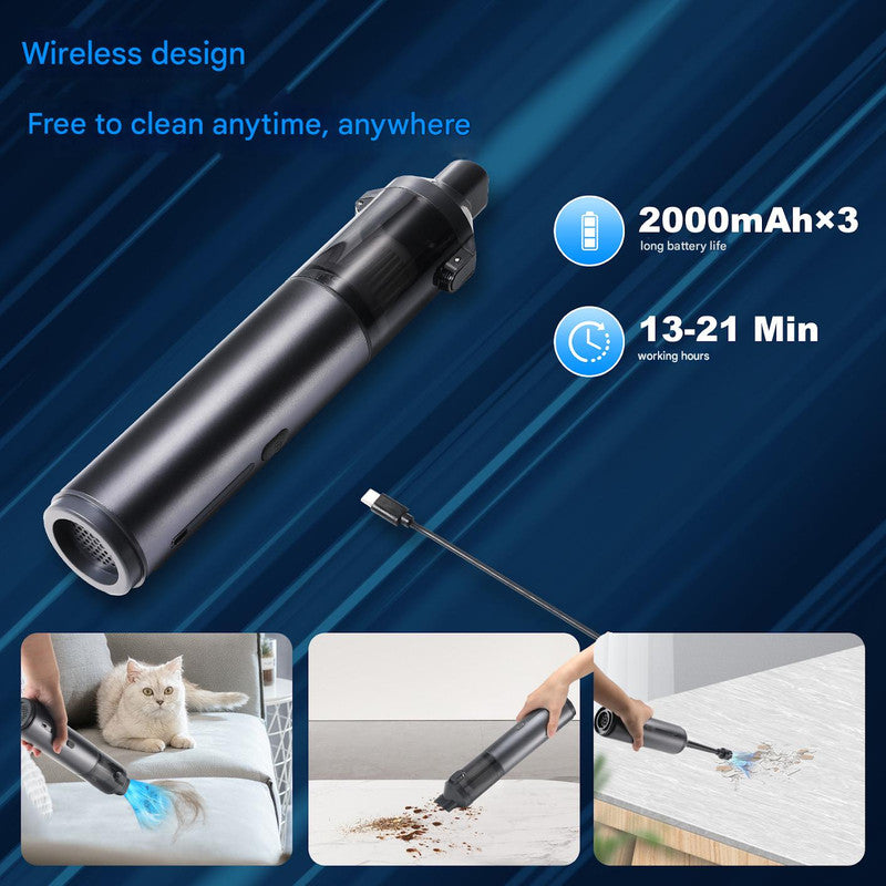 Portable Cordless Handheld Vacuum Cleaner - 16000Pa Suction, 3x2000mAh Battery, Multiple Attachments Black and yellow