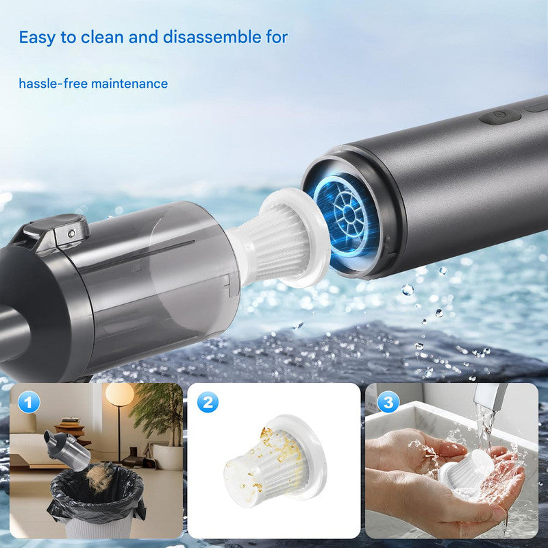 Portable Cordless Handheld Vacuum Cleaner - 16000Pa Suction, 3x2000mAh Battery, Multiple Attachments Black and yellow