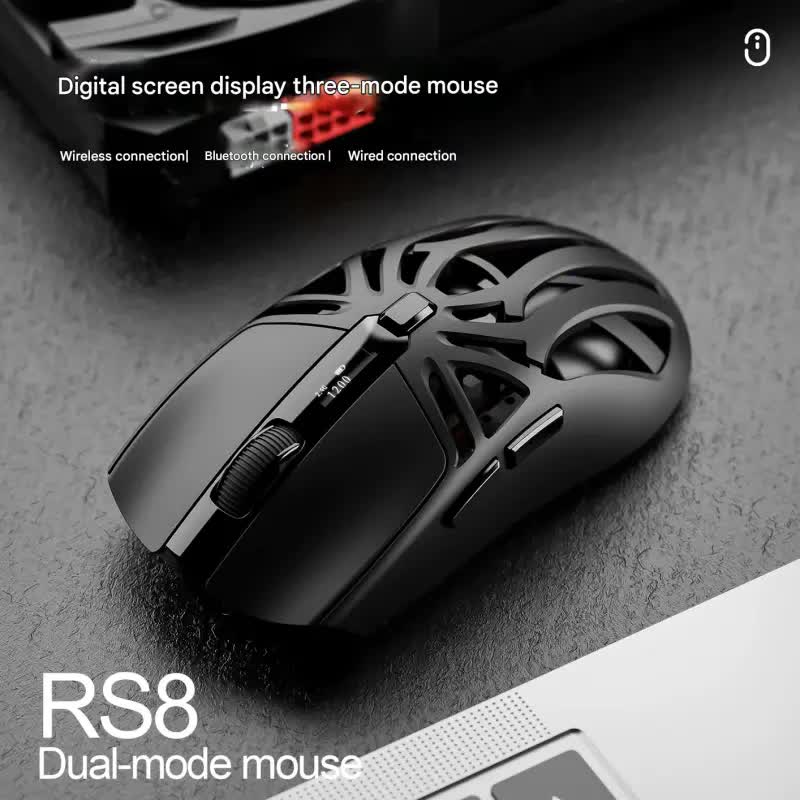 Tri-Mode Wireless Gaming Mouse - 1KHz Polling, 10000 DPI, Digital Display, Lightweight 73g grey