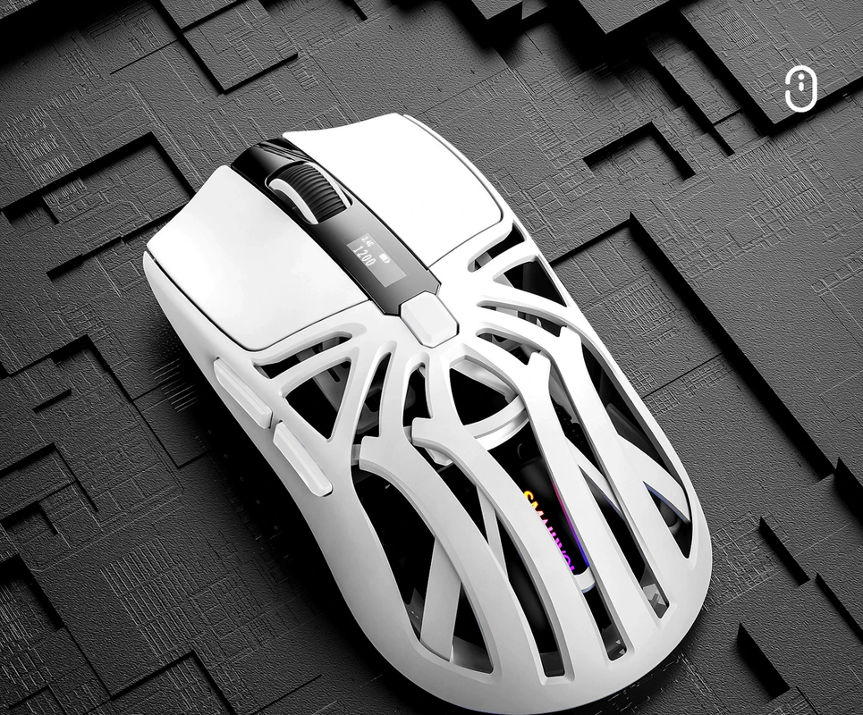 Tri-Mode Wireless Gaming Mouse - 1KHz Polling, 10000 DPI, Digital Display, Lightweight 73g White