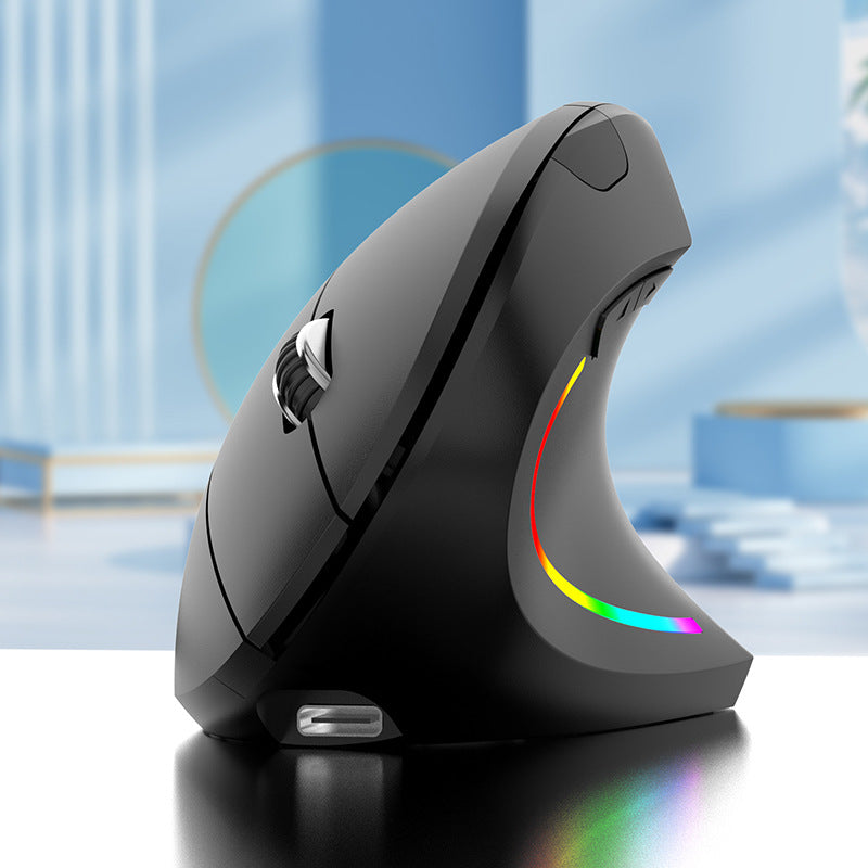 Ergonomic Vertical Wireless Mouse - 2.4G/Bluetooth, Rechargeable, RGB Light, 4 DPI Levels black