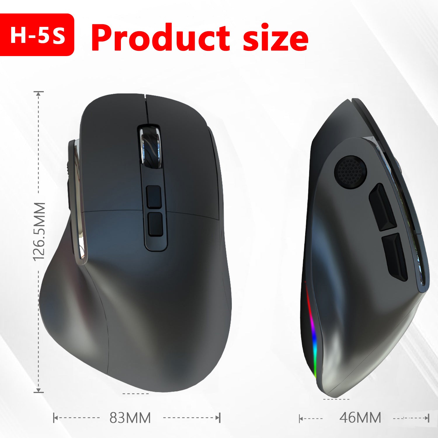 Ergonomic Vertical Wireless Mouse - Dual Mode 2.4G + Bluetooth , RGB Light, Rechargeable 500mAh Battery Blue