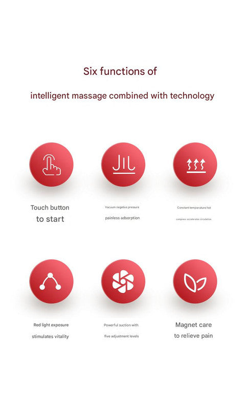 Smart Electric Cupping & Gua Sha Massager with Red Light Therapy & Magnetic Stones - 5 Levels, Rechargeable red