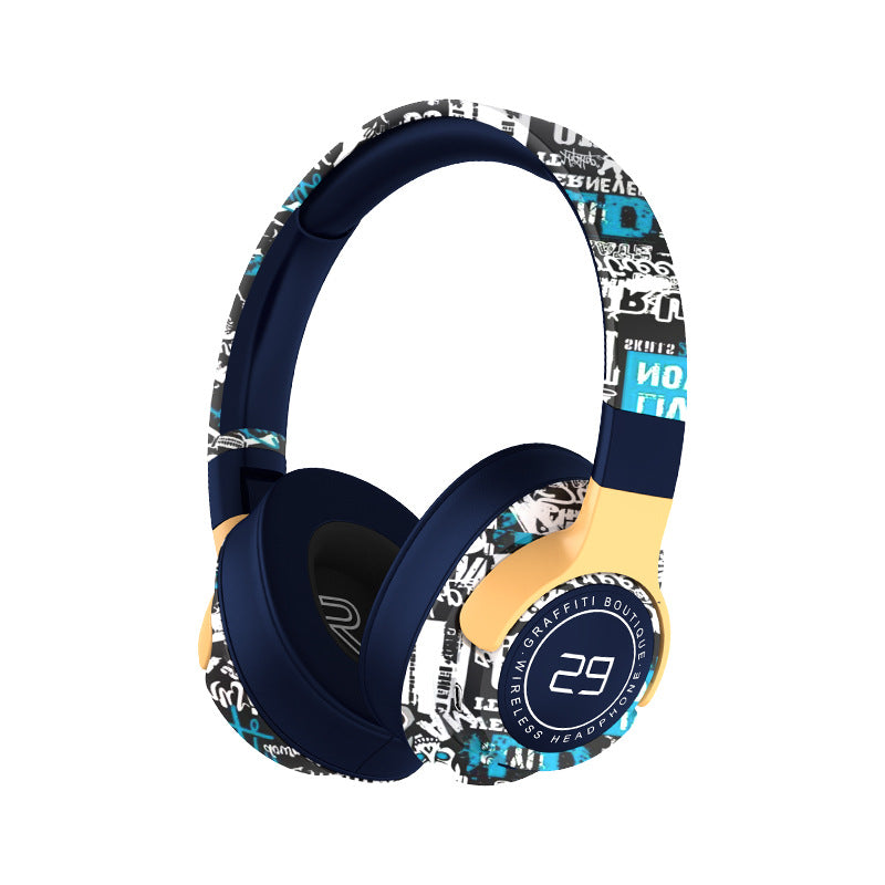 Trendy Graffiti Wireless Over-Ear Headphones - Bluetooth 5.1, HIFI 360 Surround Sound, 12H Playtime, Low Latency blue