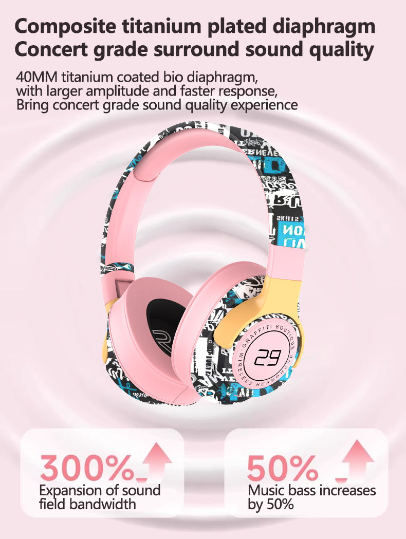 Trendy Graffiti Wireless Over-Ear Headphones - Bluetooth 5.1, HIFI 360 Surround Sound, 12H Playtime, Low Latency blue