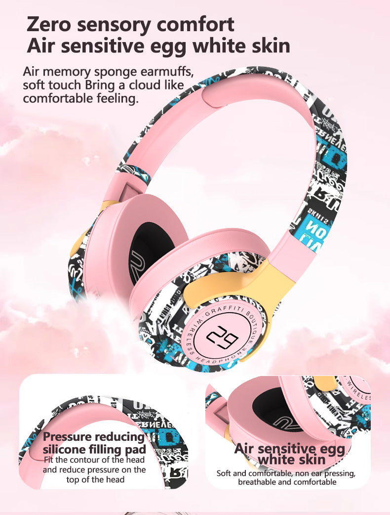 Trendy Graffiti Wireless Over-Ear Headphones - Bluetooth 5.1, HIFI 360 Surround Sound, 12H Playtime, Low Latency blue