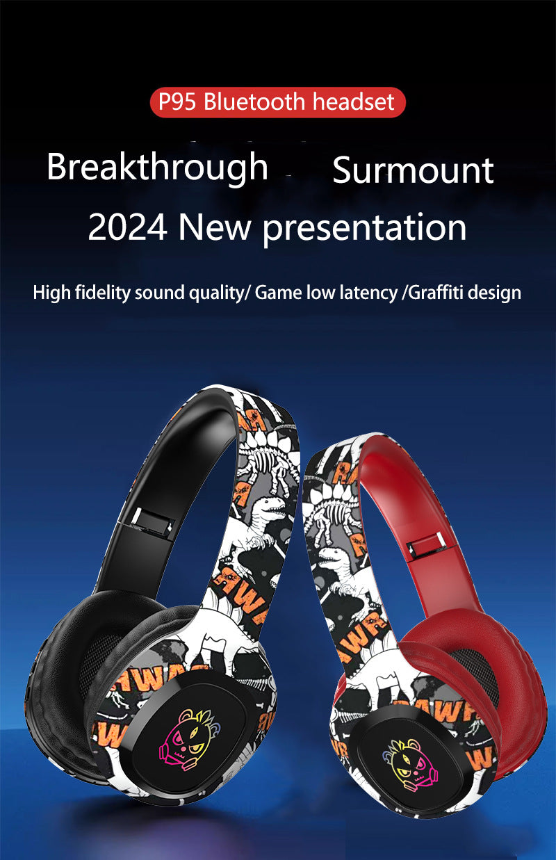 Wireless Over-Ear Headphones with Graffiti Design - Bluetooth 5.3, HIFI Sound, RGB Light, 8H Playtime black