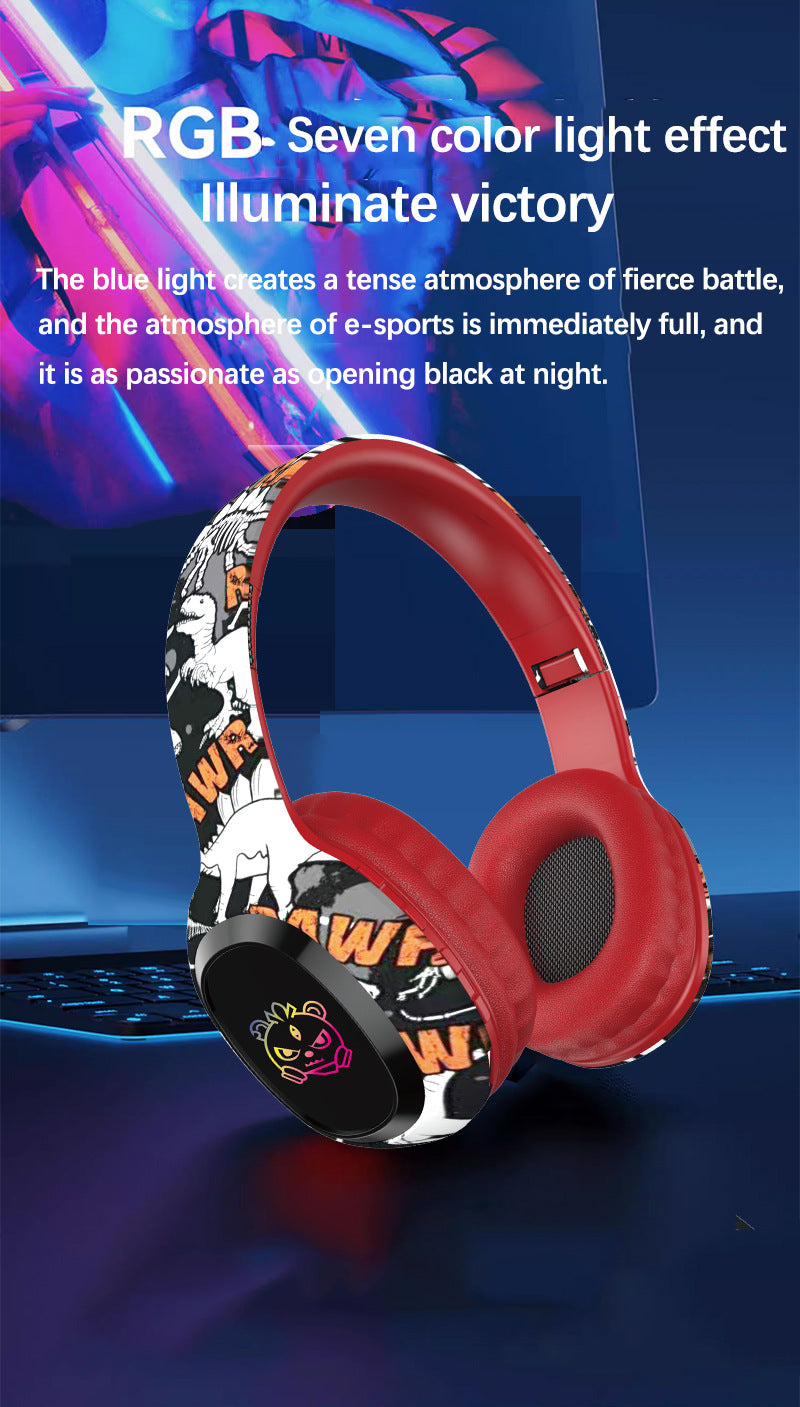 Wireless Over-Ear Headphones with Graffiti Design - Bluetooth 5.3, HIFI Sound, RGB Light, 8H Playtime black