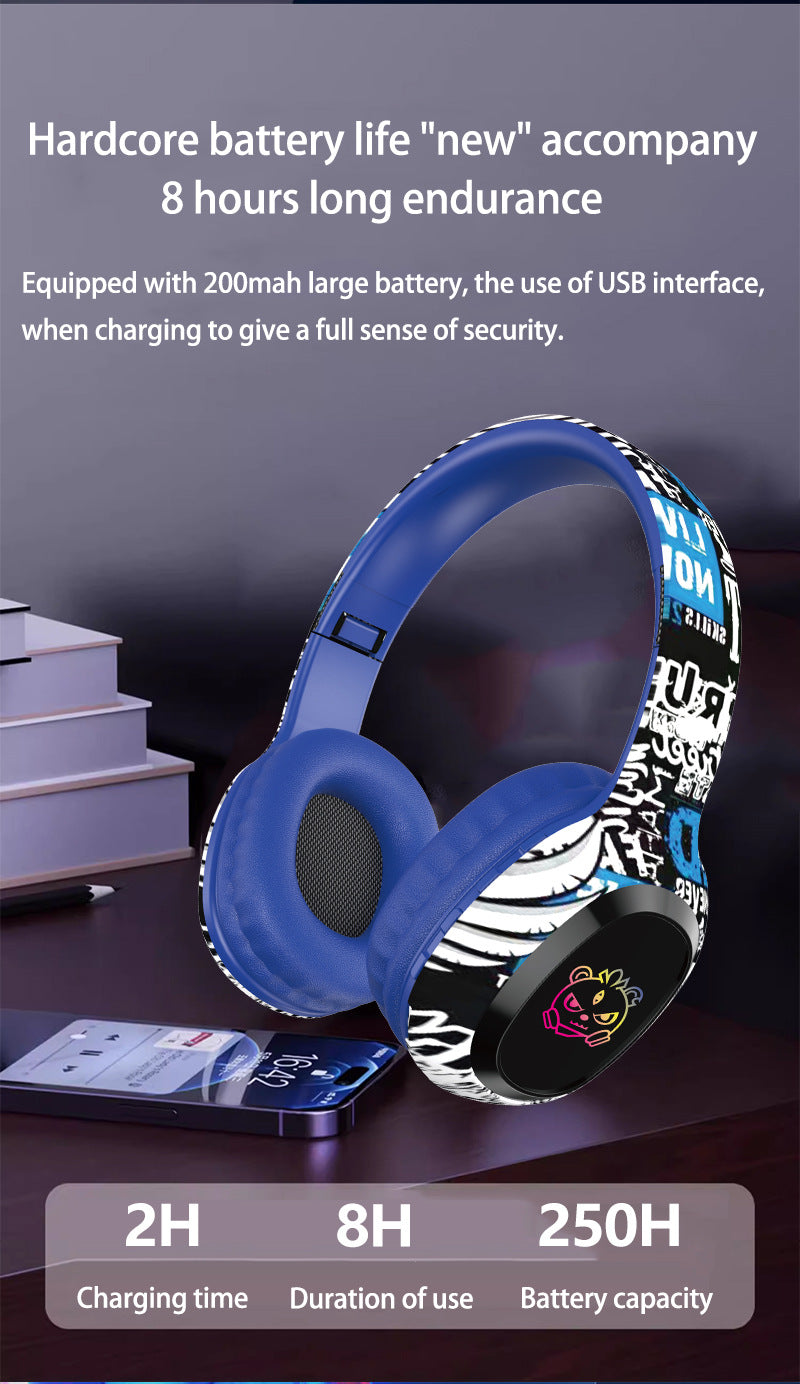 Wireless Over-Ear Headphones with Graffiti Design - Bluetooth 5.3, HIFI Sound, RGB Light, 8H Playtime red