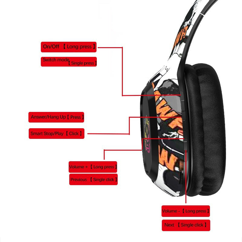 Wireless Over-Ear Headphones with Graffiti Design - Bluetooth 5.3, HIFI Sound, RGB Light, 8H Playtime blue