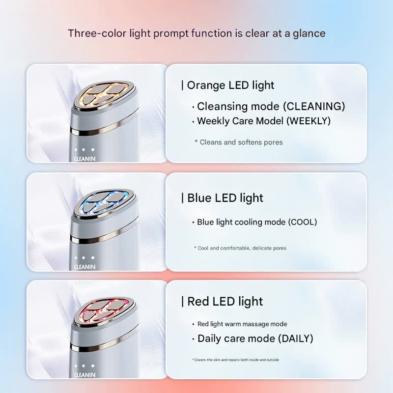 Multi-Function Facial Beauty Device - 6 Modes, 3 Intensity Levels, LED Therapy & Magnetic Charging red