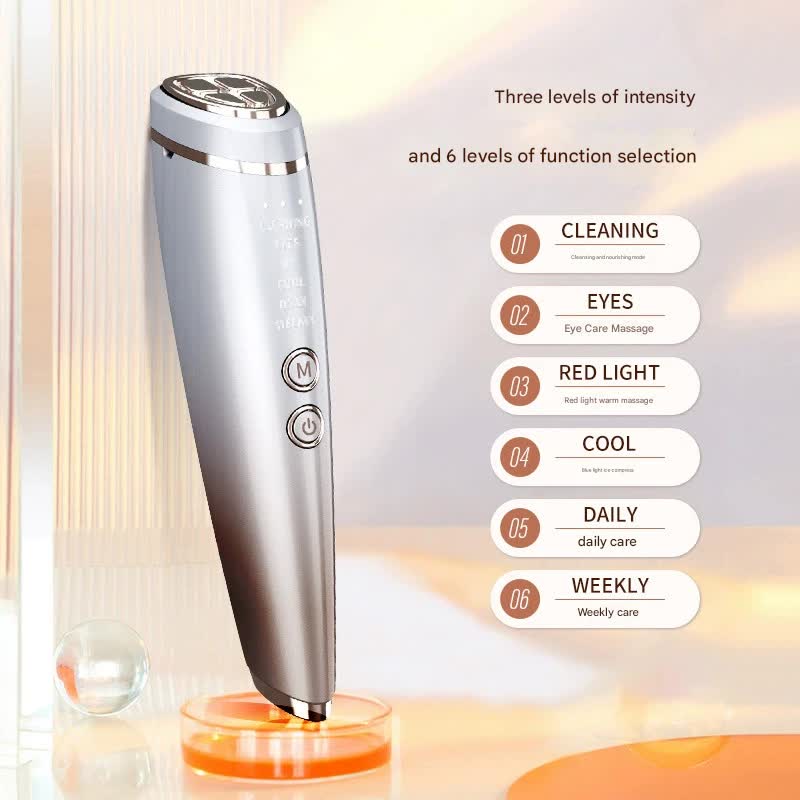 Multi-Function Facial Beauty Device - 6 Modes, 3 Intensity Levels, LED Therapy & Magnetic Charging white