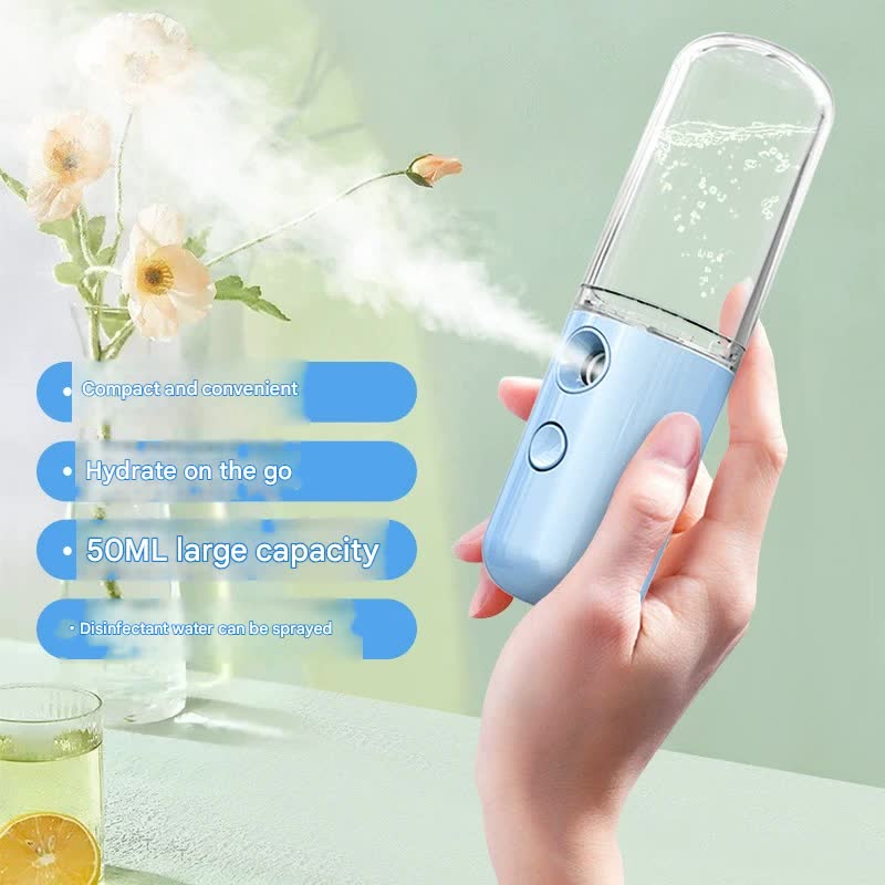 Two Portable Nano Facial Sprayer - 50ml USB Rechargeable Moisturizing Disinfectant Sprayer Blue