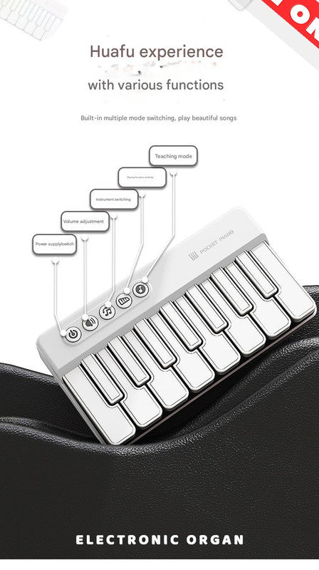 Mini Pocket Piano Electronic Keyboard - 20 Keys, Multiple Modes, LED Lights, Portable Musical Toy blue