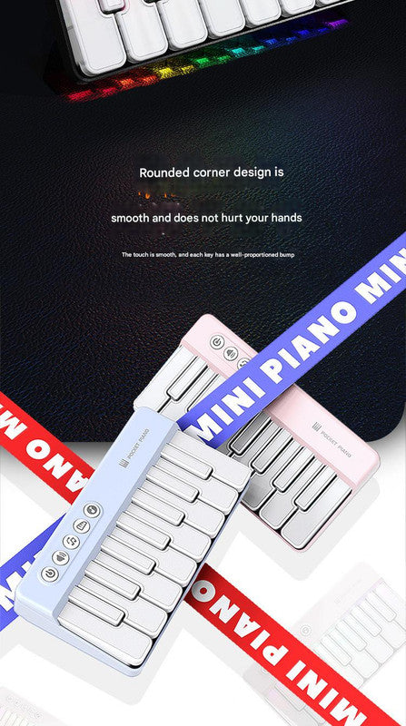 Mini Pocket Piano Electronic Keyboard - 20 Keys, Multiple Modes, LED Lights, Portable Musical Toy blue