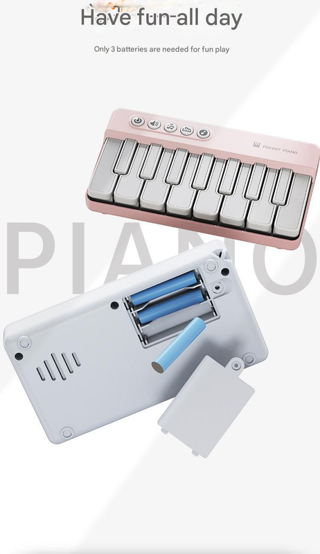 Mini Pocket Piano Electronic Keyboard - 20 Keys, Multiple Modes, LED Lights, Portable Musical Toy blue