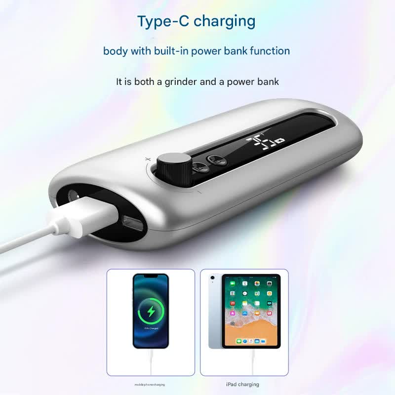 Professional Electric Nail Drill Machine Kit - 35000RPM, LED Display, Rechargeable, Power Bank Function & Multiple Bits black