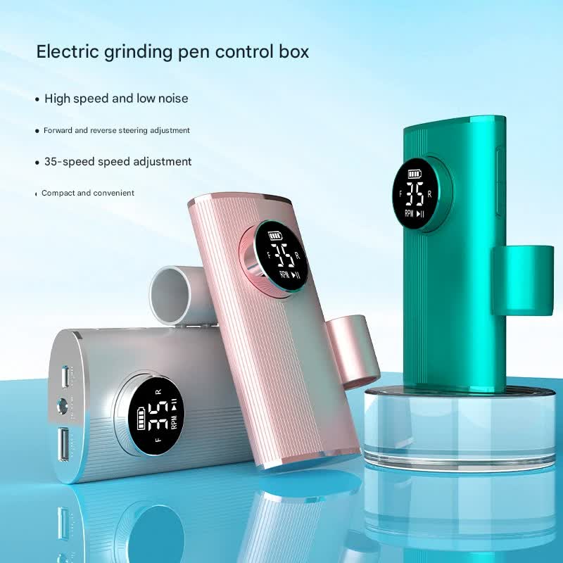 Professional Electric Nail Drill Machine Kit - 35 Levels 35000RPM , LED Display, Rechargeable with Power Bank Function & Multiple Bits Pink