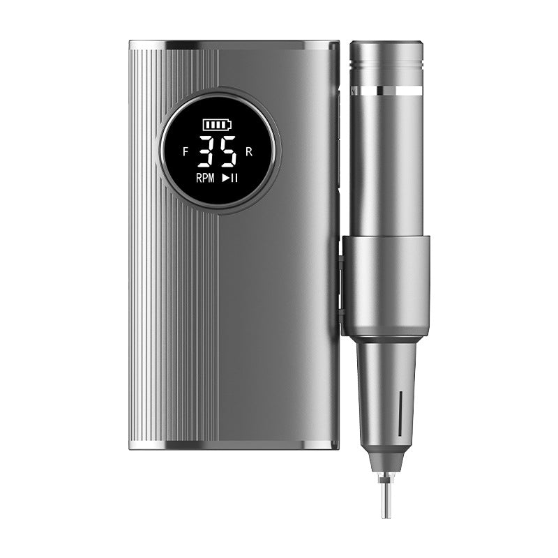 Professional Electric Nail Drill Machine Kit - 35 Levels 35000RPM , LED Display, Rechargeable with Power Bank Function & Multiple Bits Silver
