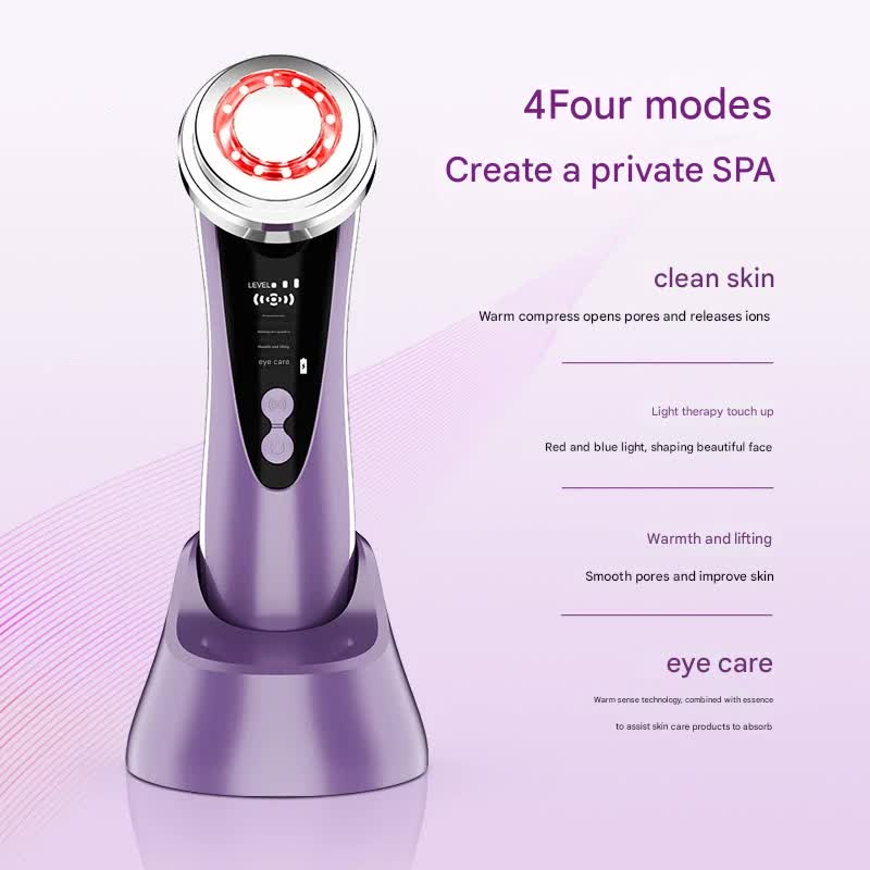 4-in-1 Facial Beauty Device - LED Light Therapy, Warm Lifting, Ion Cleansing & Eye Care red