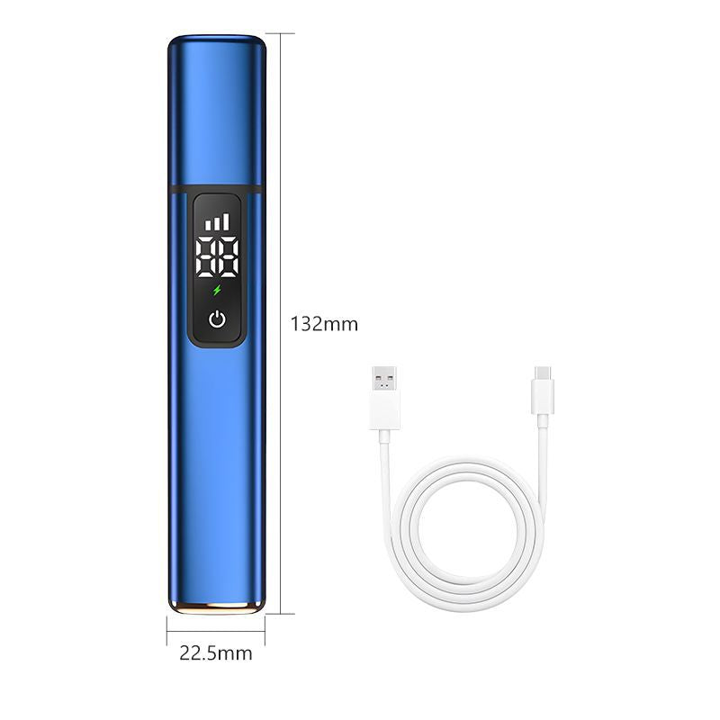 Rechargeable Electric Nose & Ear Hair Trimmer with Eyebrow Attachment - LCD Display, Washable Head, Type-C Charging blue