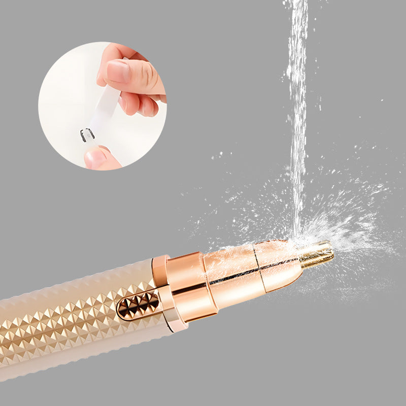 3-in-1 Rechargeable Electric Trimmer for Women - Nose, Eyebrow & Facial Hair Remover with Washable Heads & LED Light Gold