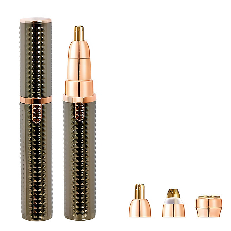 3-in-1 Rechargeable Electric Trimmer for Women - Nose, Eyebrow & Facial Hair Remover with Washable Heads & LED Light brown