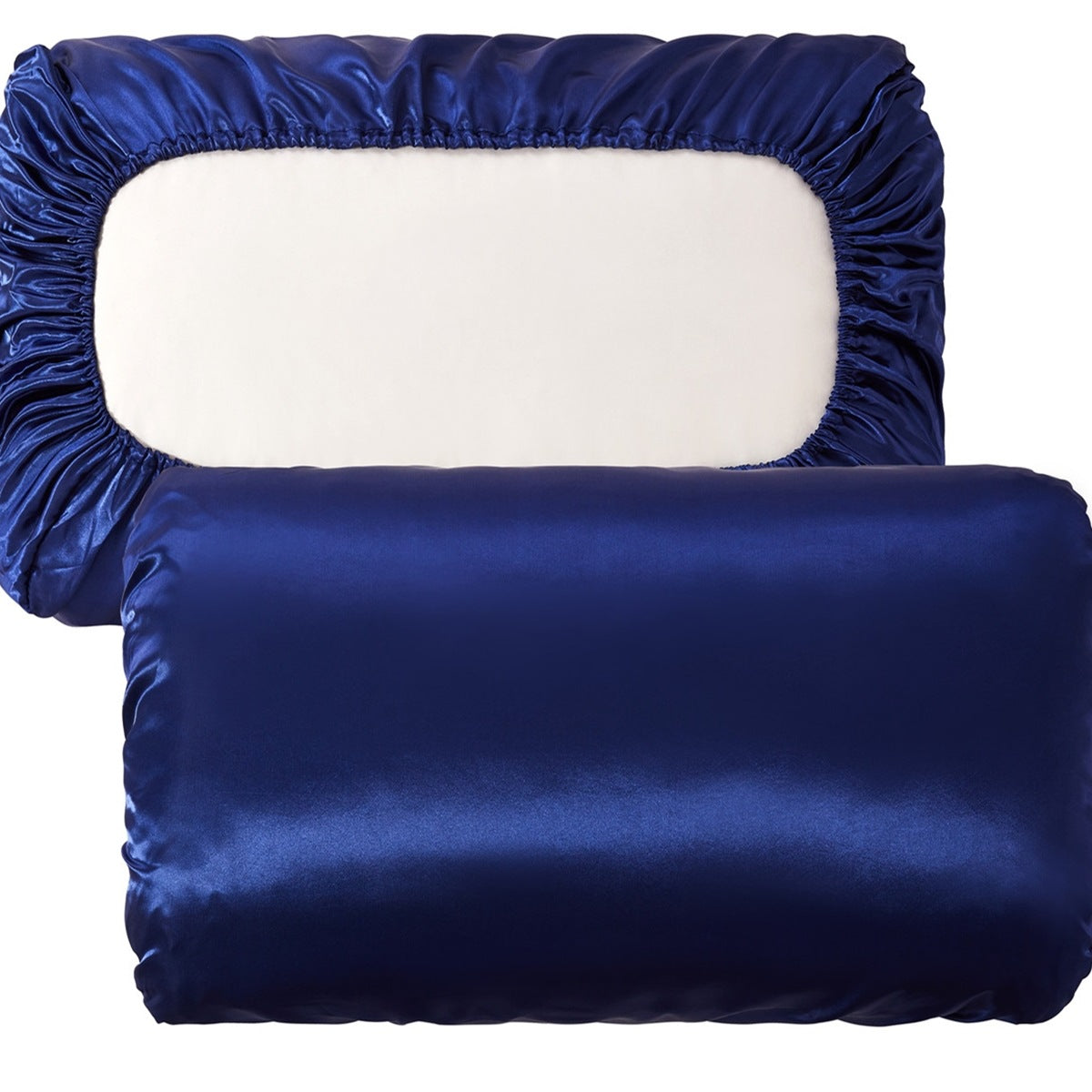 Navy blue Silky Satin Pillowcase Pair - Smooth for Hair & Skin, Elastic Fitted 46x70+16cm