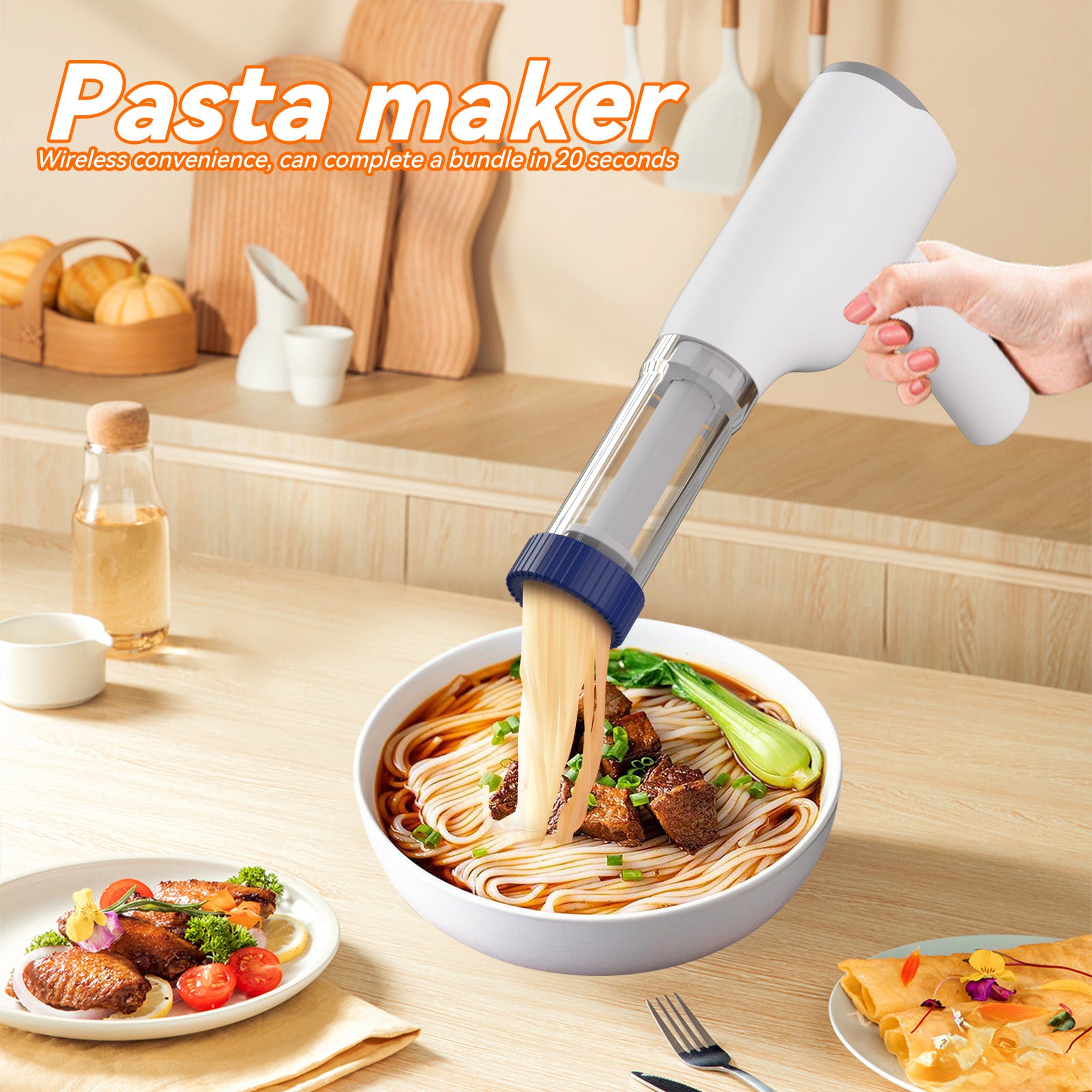 White Portable Rechargeable Noodle Maker - Multiple Shaping Discs