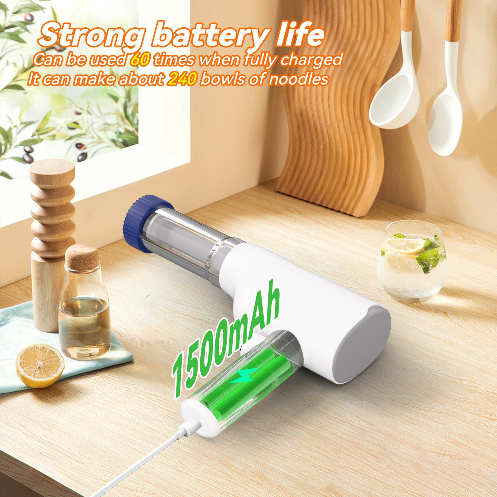 White Portable Rechargeable Noodle Maker - Multiple Shaping Discs