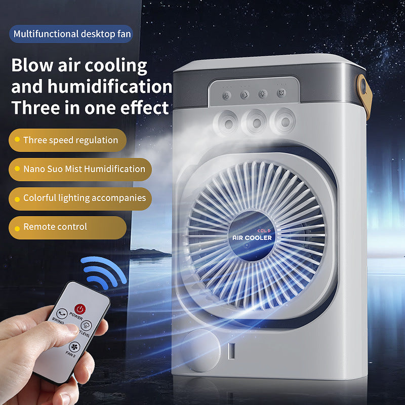 Black 3-in-1 Portable Air Cooler Fan - Desktop Humidifier & LED Light, Nano Mist