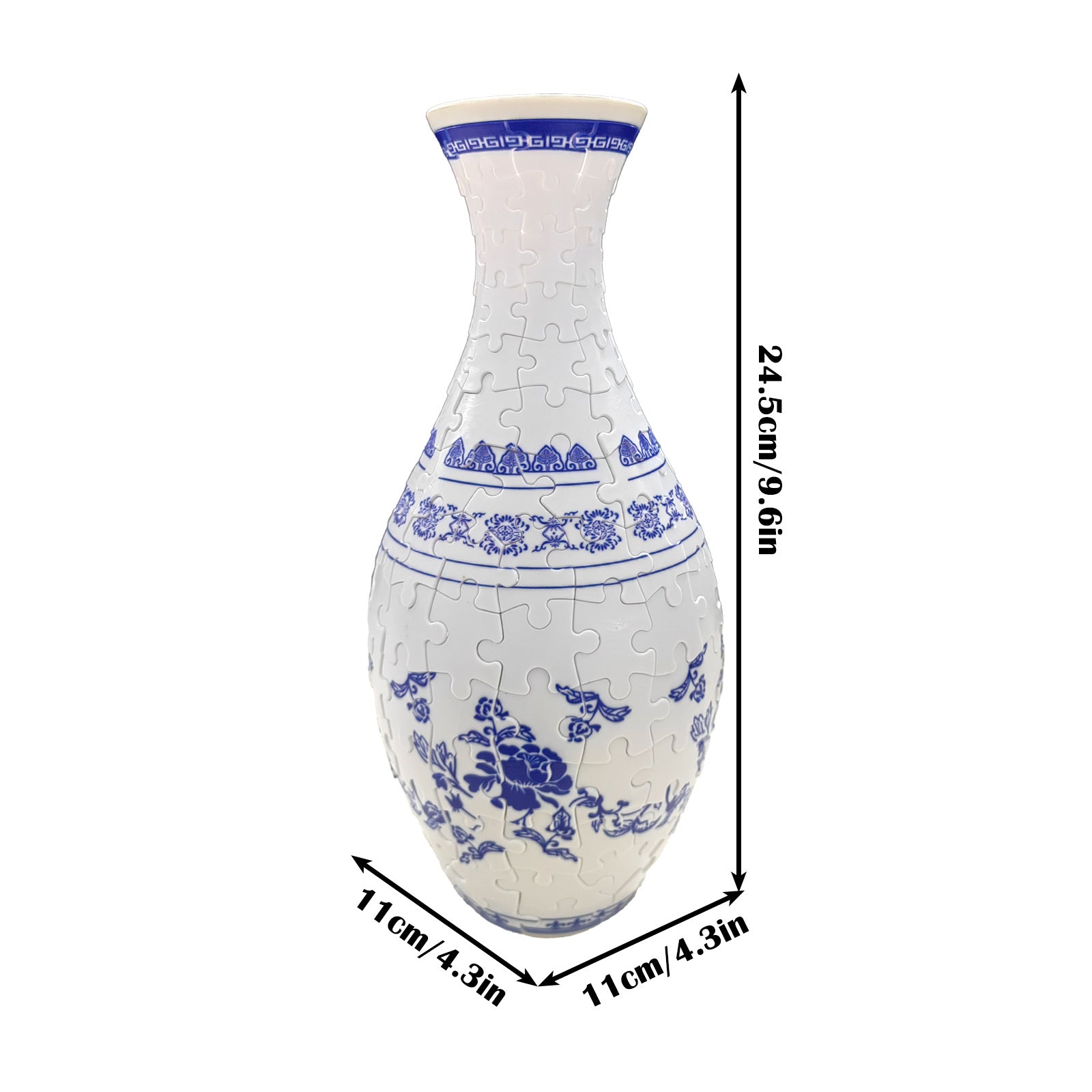Unique 3D Puzzle Vase with Built-in Water Holder - Fun DIY Project Blue and White