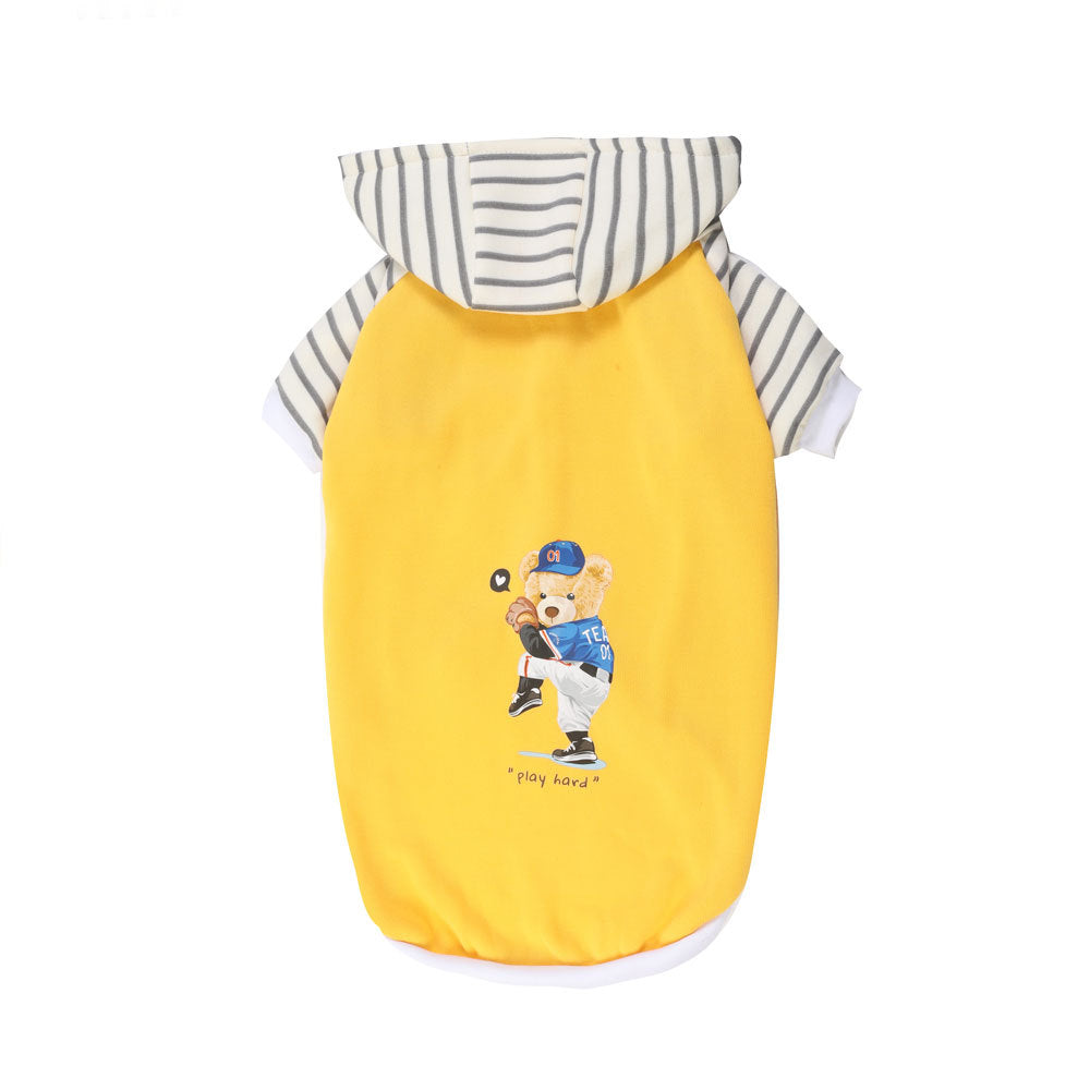 Autumn/Winter Dog Clothes - Yellow Hoodie with Striped Hood & Baseball Bear Size - 5XL