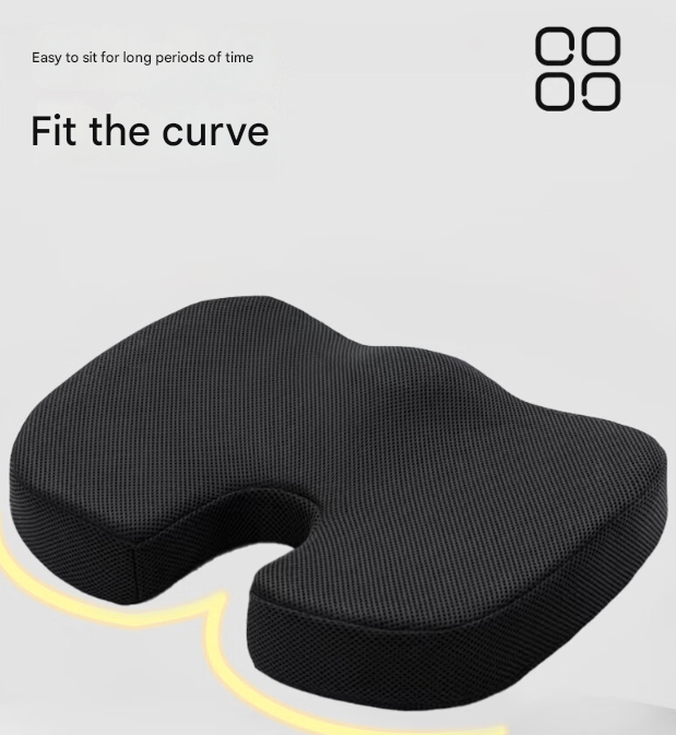 Grey Ergonomic U-Shaped Memory Foam Seat Cushion - Coccyx Relief & Posture Support with Breathable Cover