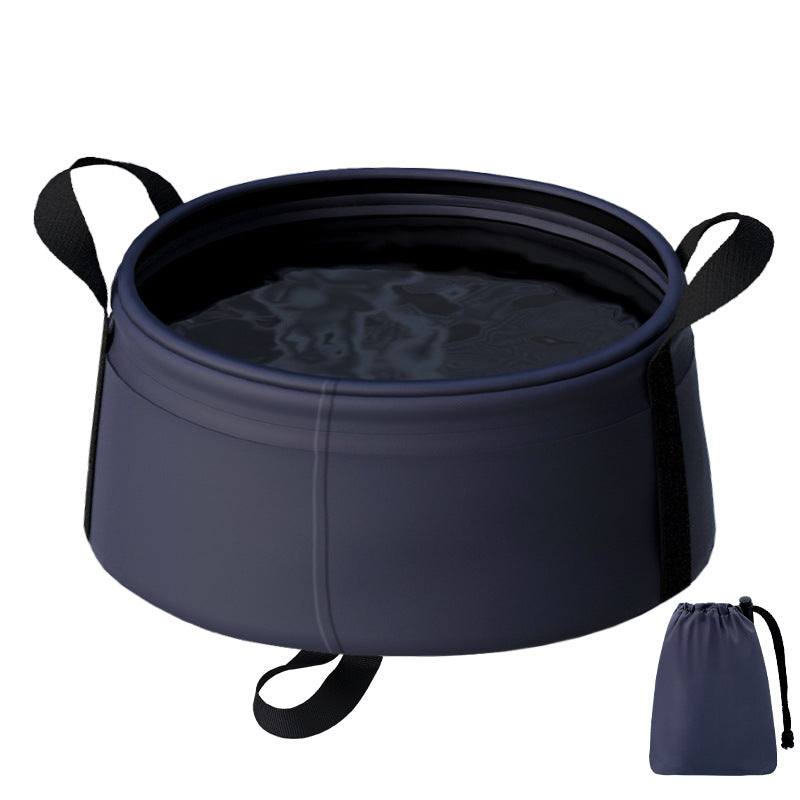 2 Pcs Dark Blue Ultra-Lightweight Collapsible Travel Basin - Waterproof Folding Bucket for Camping, Hiking & Outdoors 8.5L