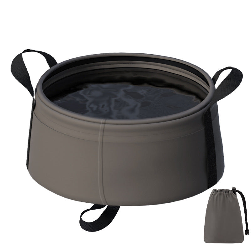 2 Pcs Dark Khaki Ultra-Lightweight Collapsible Travel Basin - Waterproof Folding Bucket for Camping, Hiking & Outdoors 8.5L