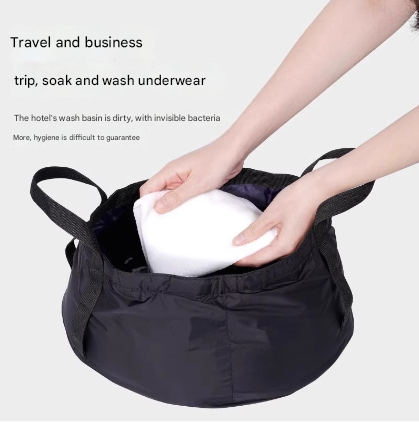 2 Pcs Black Ultra-Lightweight Collapsible Travel Basin - Waterproof Folding Bucket for Camping, Hiking & Outdoors 8.5L
