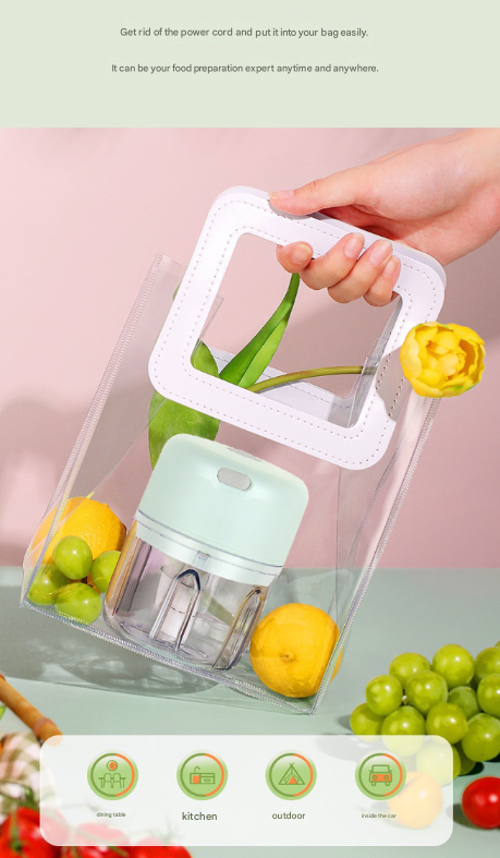 White Compact Cordless Electric Mini Food Chopper Set - USB Rechargeable Garlic Masher & Veggie Dicer 100ml & 250ml
