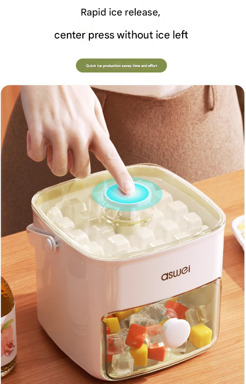 White Innovative Press-Release Ice Cube Maker - Dual Layer Trays & Storage Bin 48 Cubes