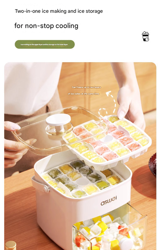 White Innovative Press-Release Ice Cube Maker - Dual Layer Trays & Storage Bin 48 Cubes