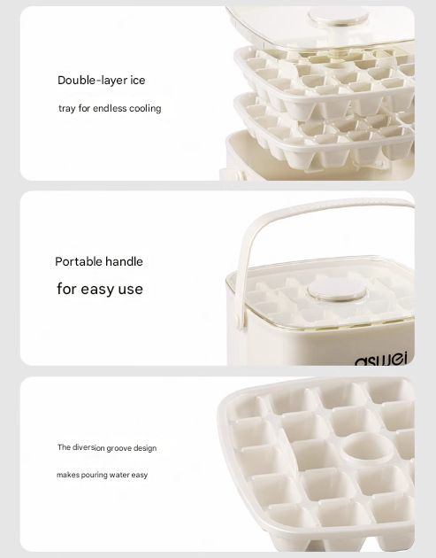 White Innovative Press-Release Ice Cube Maker - Dual Layer Trays & Storage Bin 48 Cubes