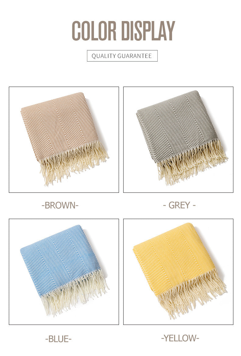 Orange Elegant Herringbone Tassel Throw Blanket - Large Acrylic Faux Cashmere Soft Cozy Blanket for Sofa, Bed & Decor 130x240cm