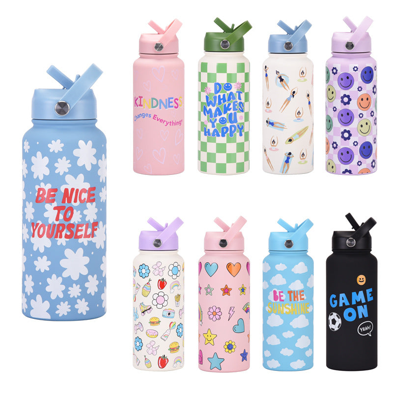 Style 11G Colorful Plaid Vibrant Fun Print 1L Stainless Steel Insulated Water Bottle - 32oz Large Capacity with Straw Lid & Carry Handle - BPA-Free